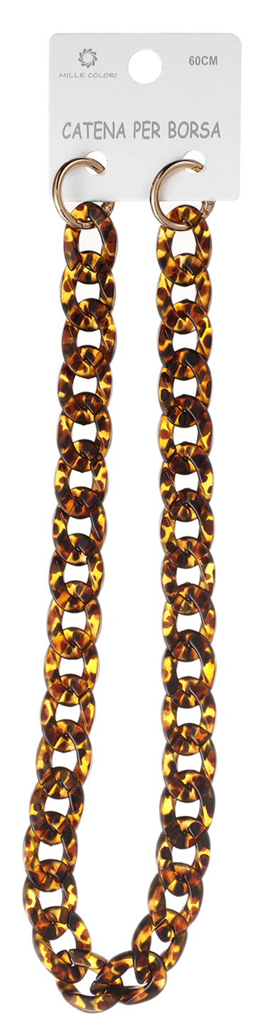 Catena per Borsa Tracolla in Resina Effetto Tartarugato con Ganci Dorati - 60 cm