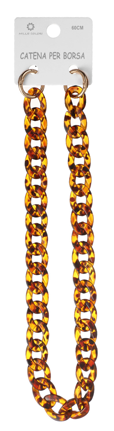 Catena per Borsa Tracolla in Resina Effetto Tartarugato con Ganci Dorati - 60 cm
