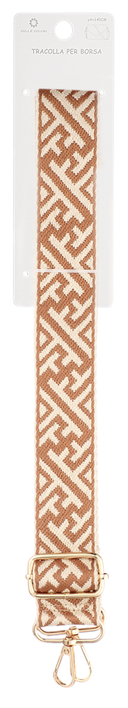 Tracolla Regolabile per Borsa con Motivo Greco Classico, Tessuto di Alta Qualità, Ganci in Metallo -140cm/4cm