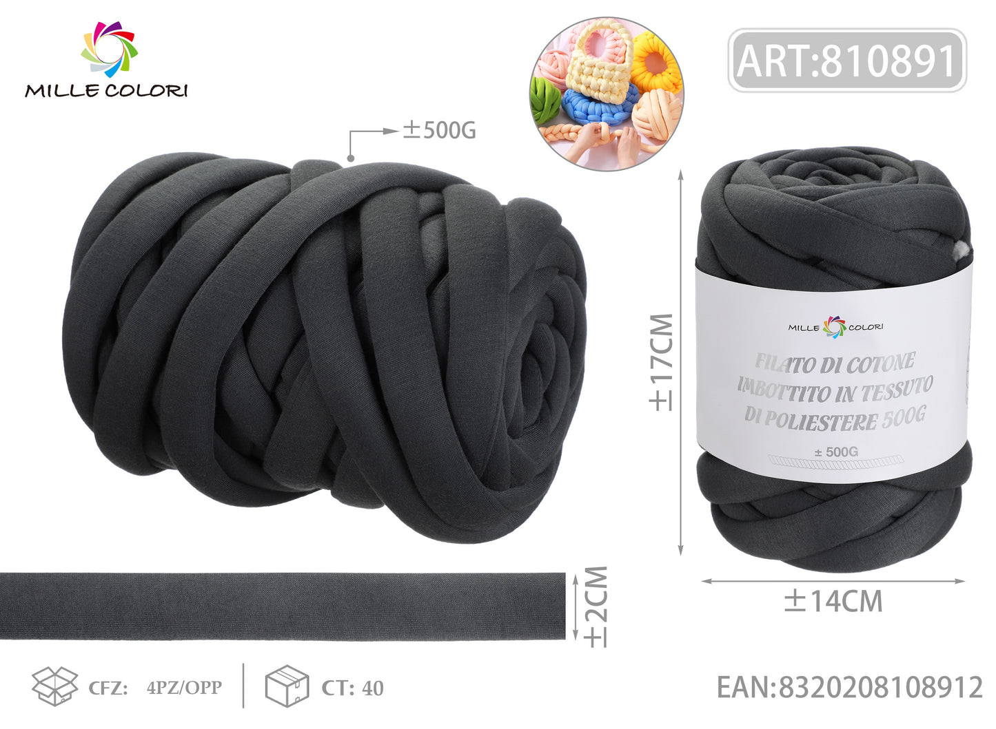 FILATO DI COTONE IMBOTTITO IN TESSUTO DI POLIESTERE 500g Grigio scuro