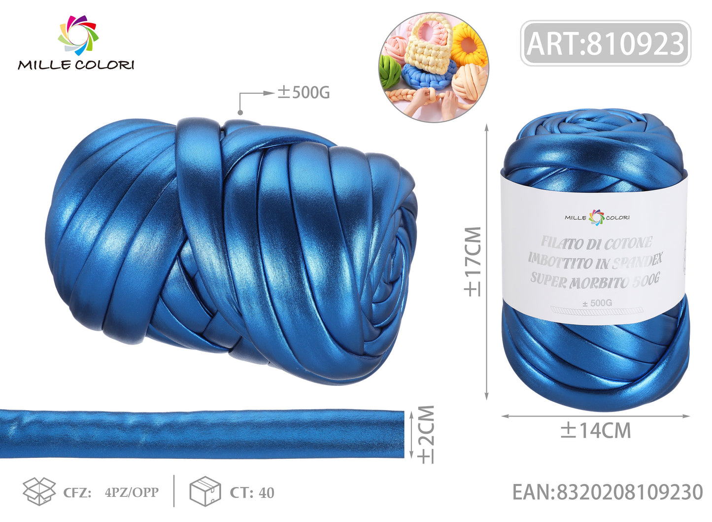 FILATO DI COTONE IMBOTTITO IN STILE METALLICO 500G Blu