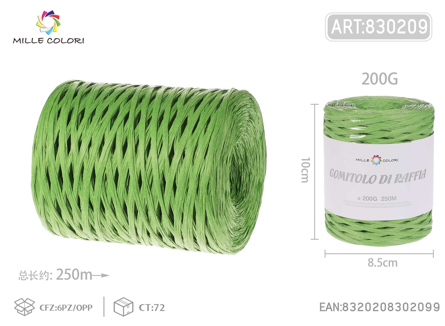 Gomitolo di rafia 200g 250m verde mela