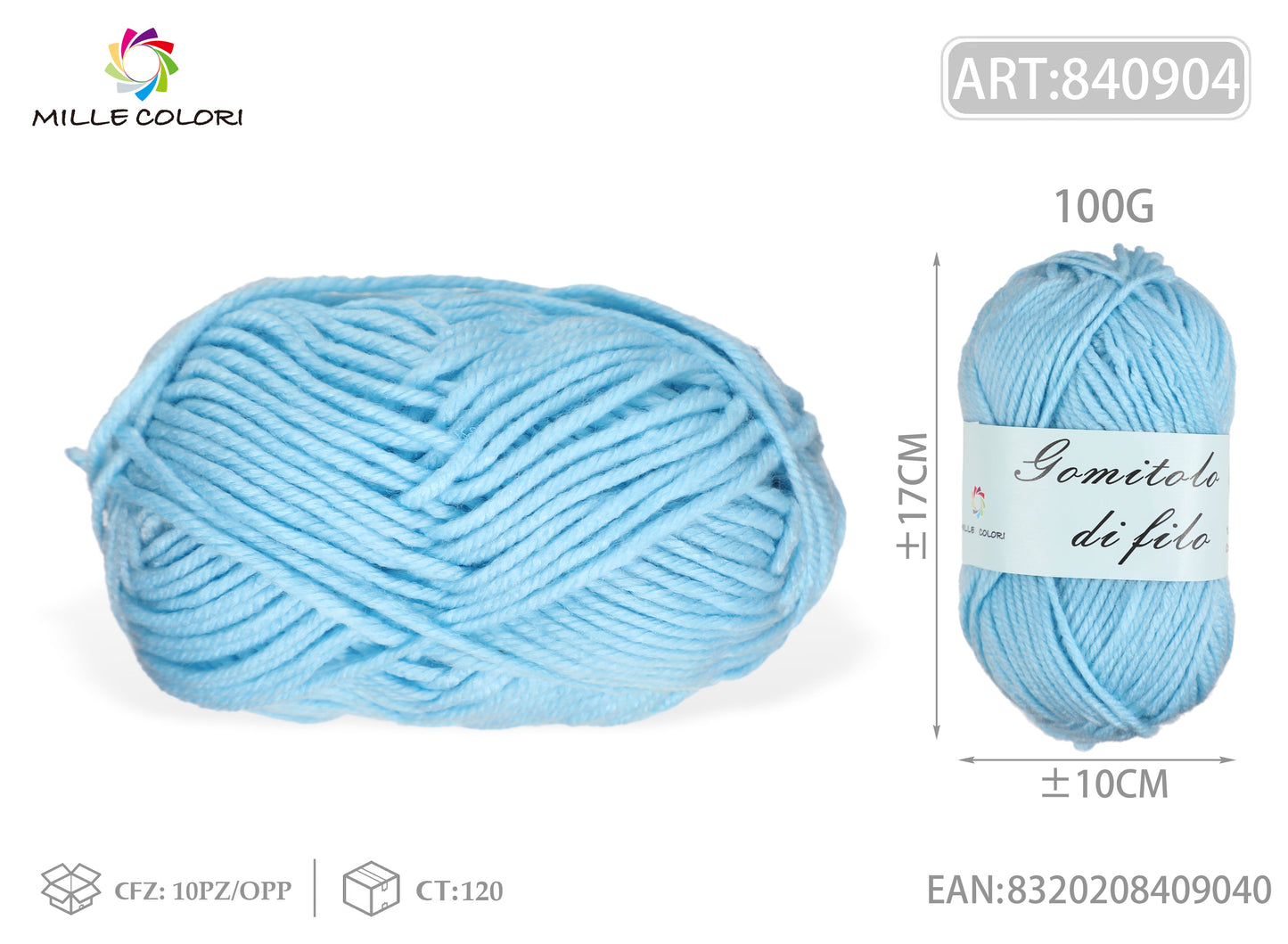 GOMITOLO DI FILO 100G Azzurro