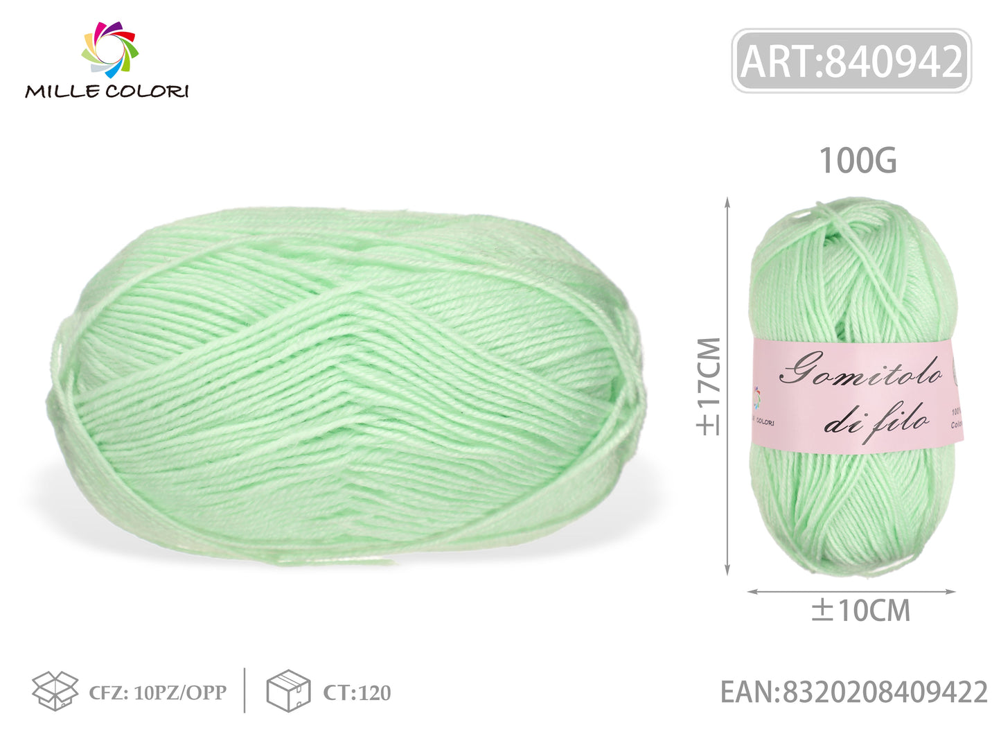 GOMITOLO DI FILO 100G Verde Menta