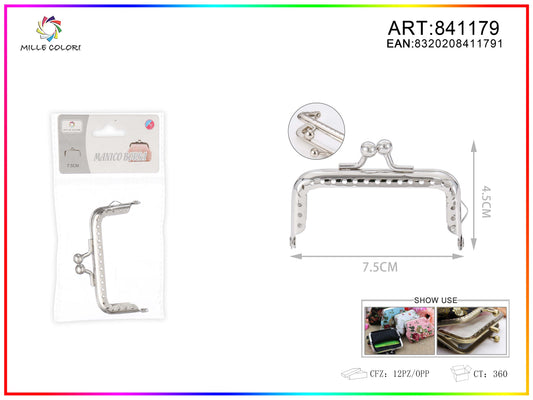 Chiusura clic clac rettangolare 7,5 cm puntinata con sfere argento