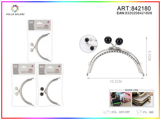 Chiusura clic clac per borse ad arco 10.5cm in metallo argento con sfere nere e profilo liscio