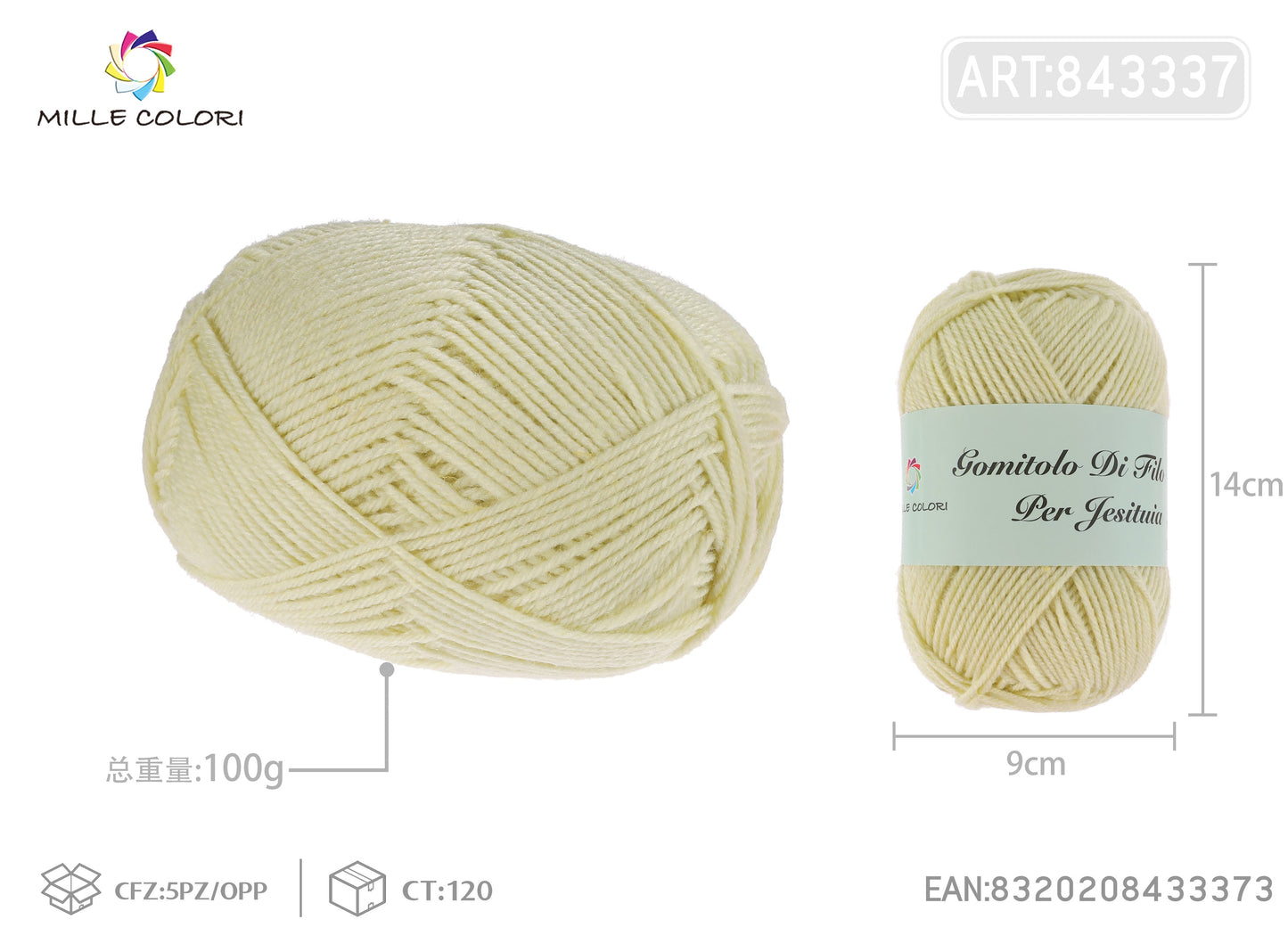 GOMITOLO DI FILO 100G Giallo Pastello