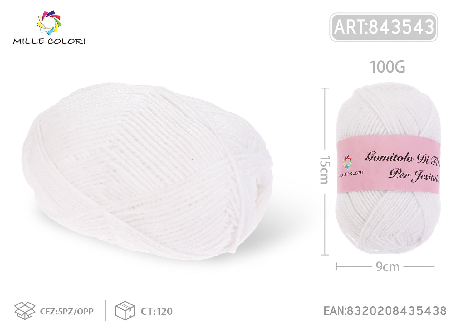GOMITOLO DI FILO 100G Bianco Sbiancato