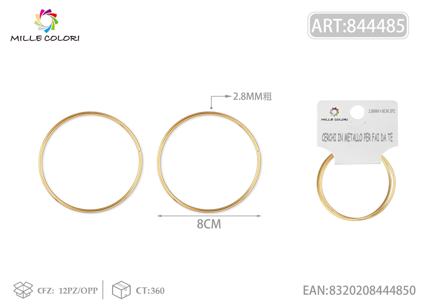 Cerchi in metallo per borse 2.8mm*8cm oro 2pz