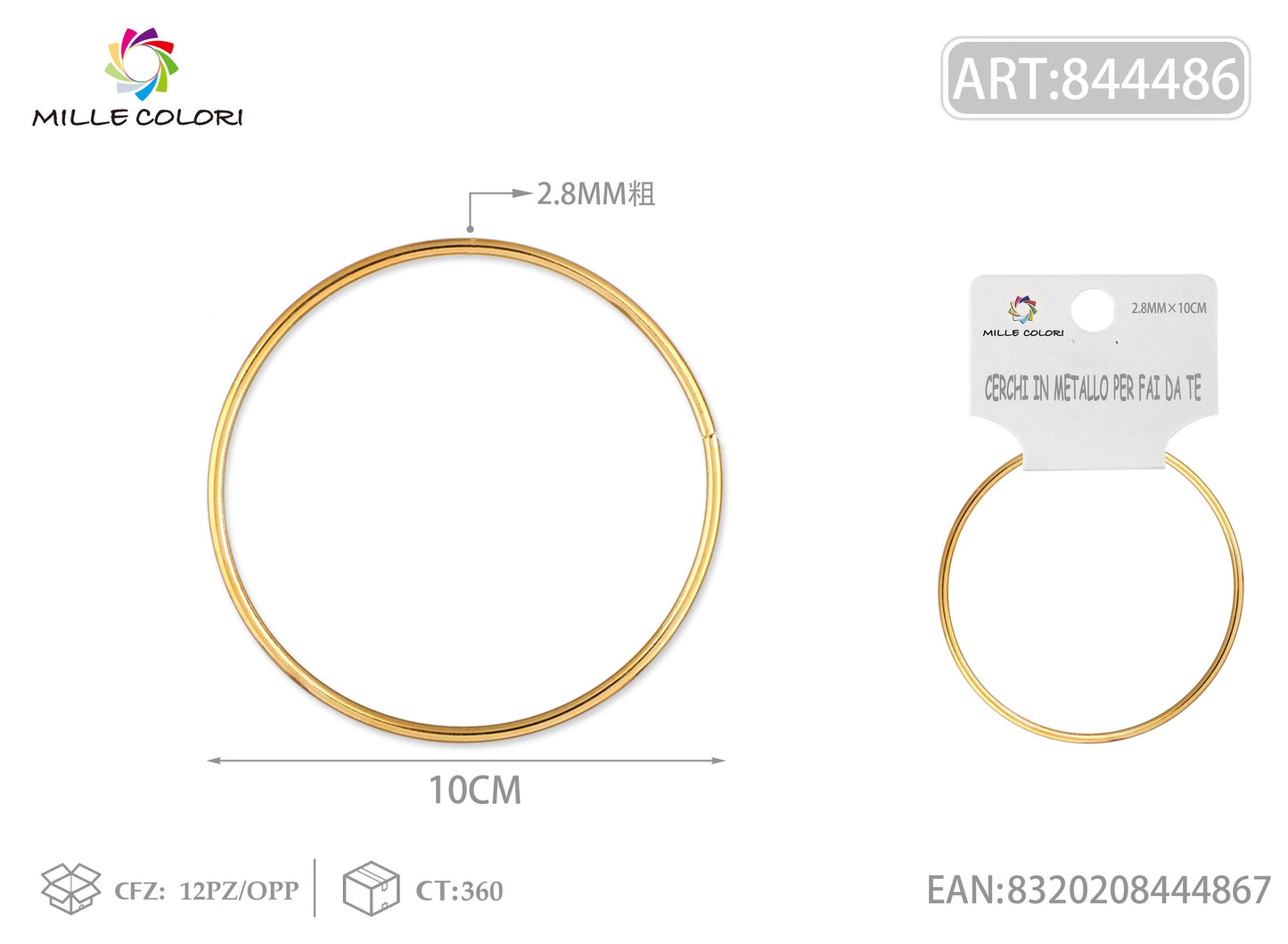 Cerchi in metallo per borse 2.8mm*10cm oro 2pz