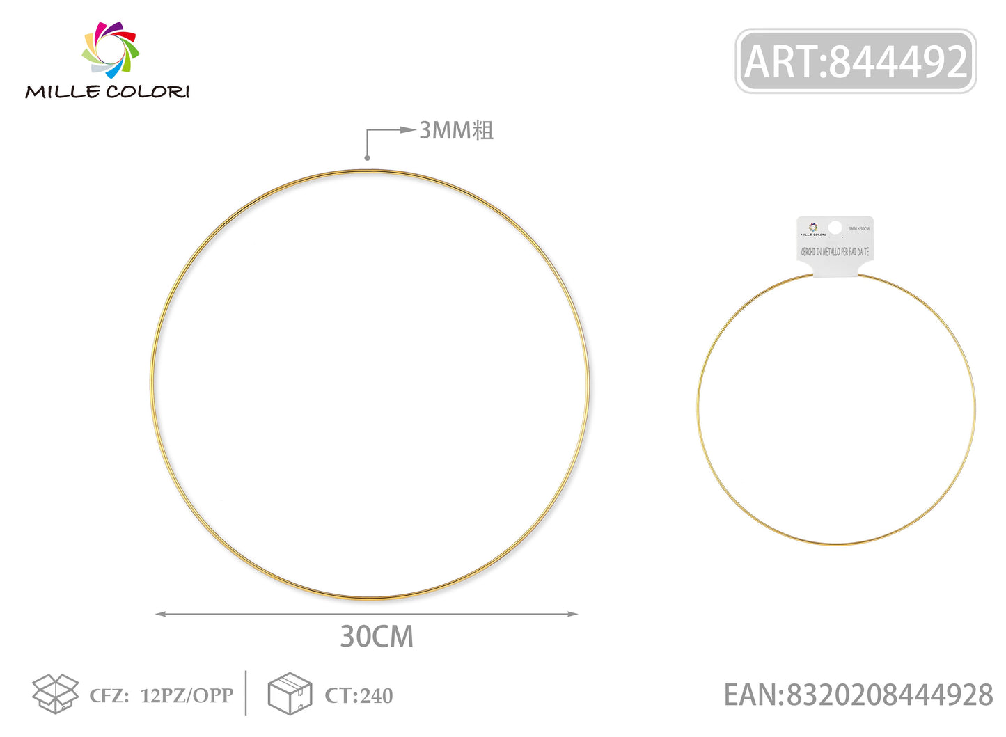 Cerchi in metallo per borse 3.0mm*30cm oro 2pz