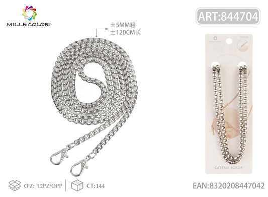 Catena per Borsa Tracolla in Metallo Dorato con Maglie Quadrate e Ganci a Moschettone - 120 cm/5mm