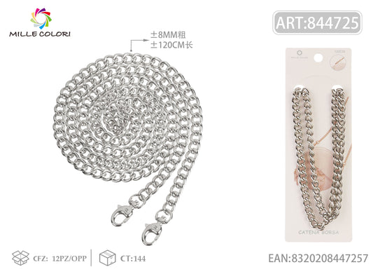 Catena per Borsa in Metallo Dorato Tracolla con Maglia e Moschettoni - 120 cm/8mm