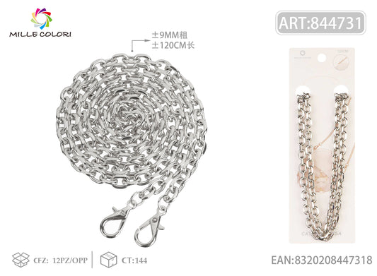 Catena per Borsa in Metallo Dorato Tracolla con Maglia e Moschettoni - 120 cm/9mm