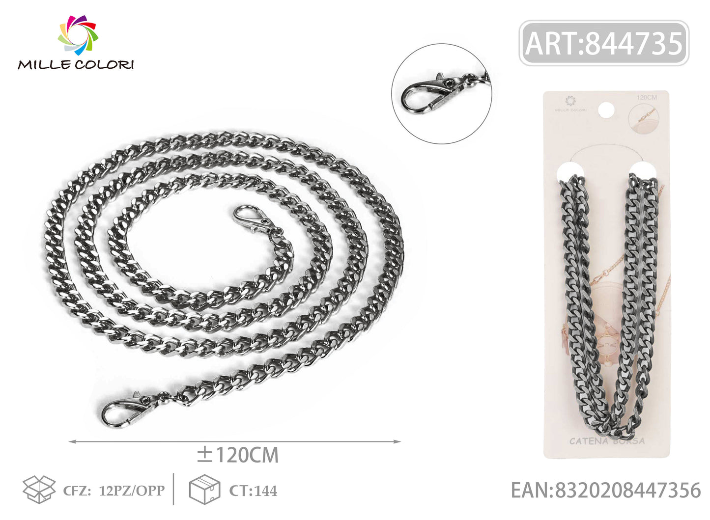 Catena per Borsa Tracolla in Metallo con Moschettone - 120 cm