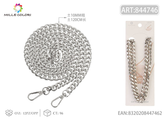 Catena per Borsa Dorata Tracolla in Metallo a Maglia Piatta con Ganci - 120 cm / 10mm