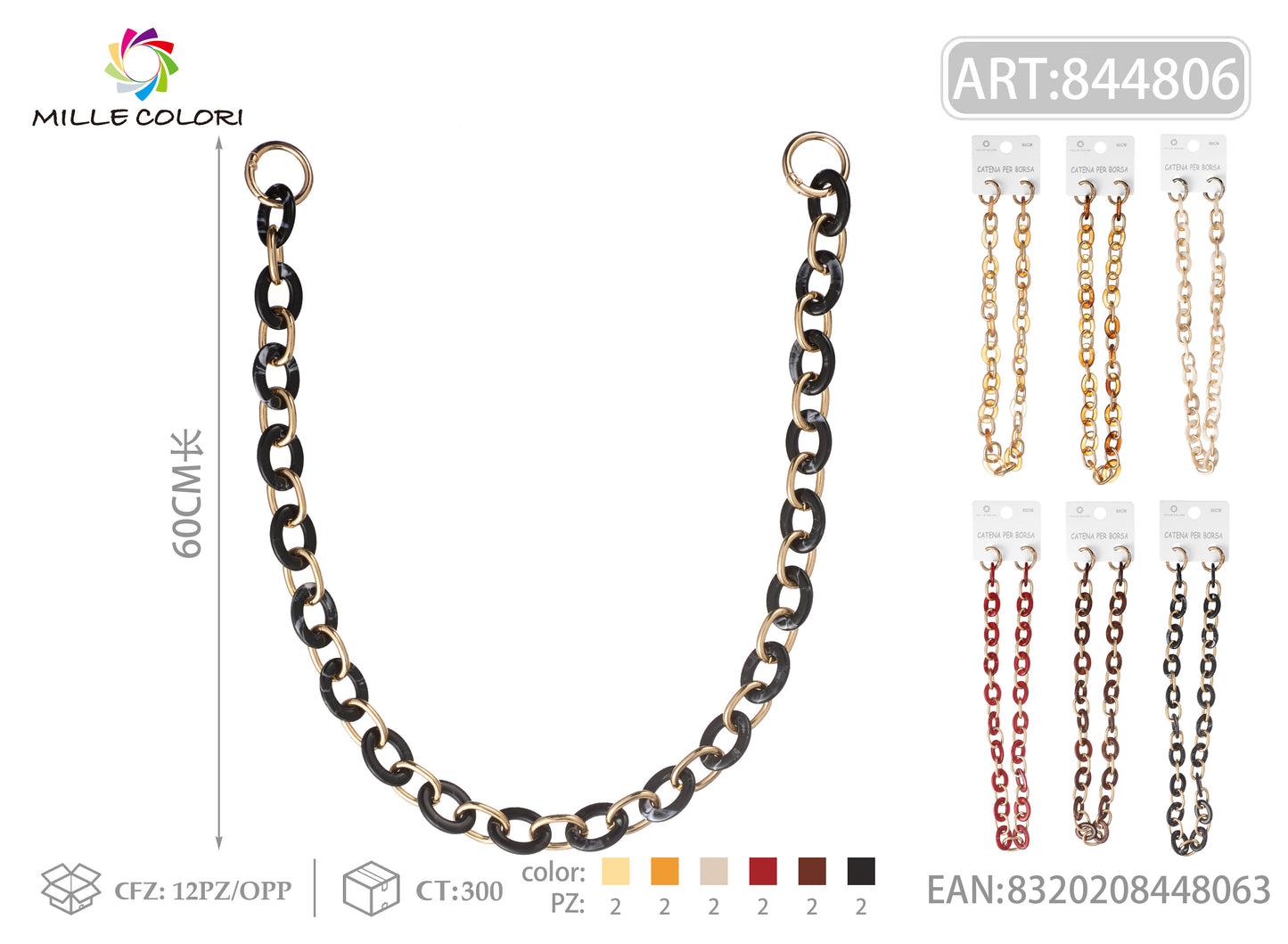 Catena Acrilica Elegante con Anelli in Metallo – 60CM