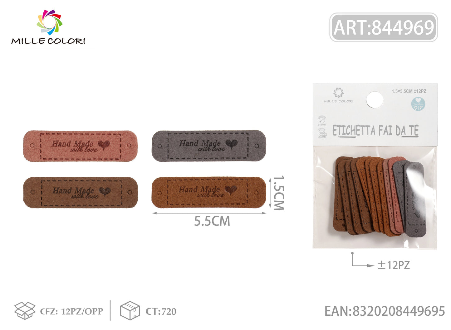 Etichette handmade colori scuri 1.5x5.5cm 12pz