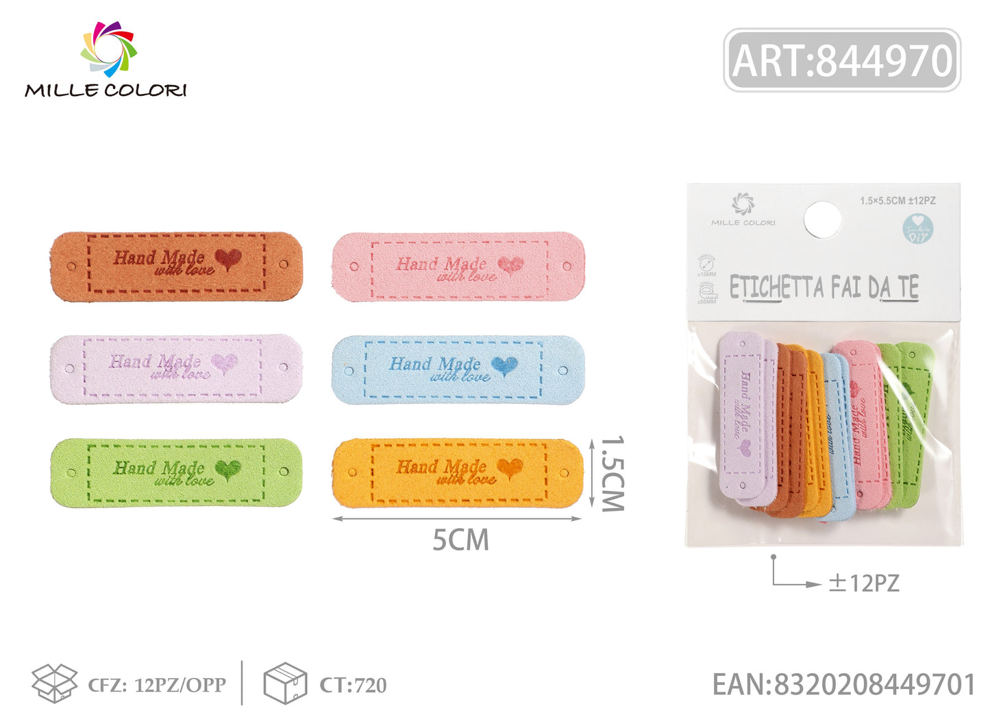 Etichette handmade colori chiari 1.5x5.5cm 12pz