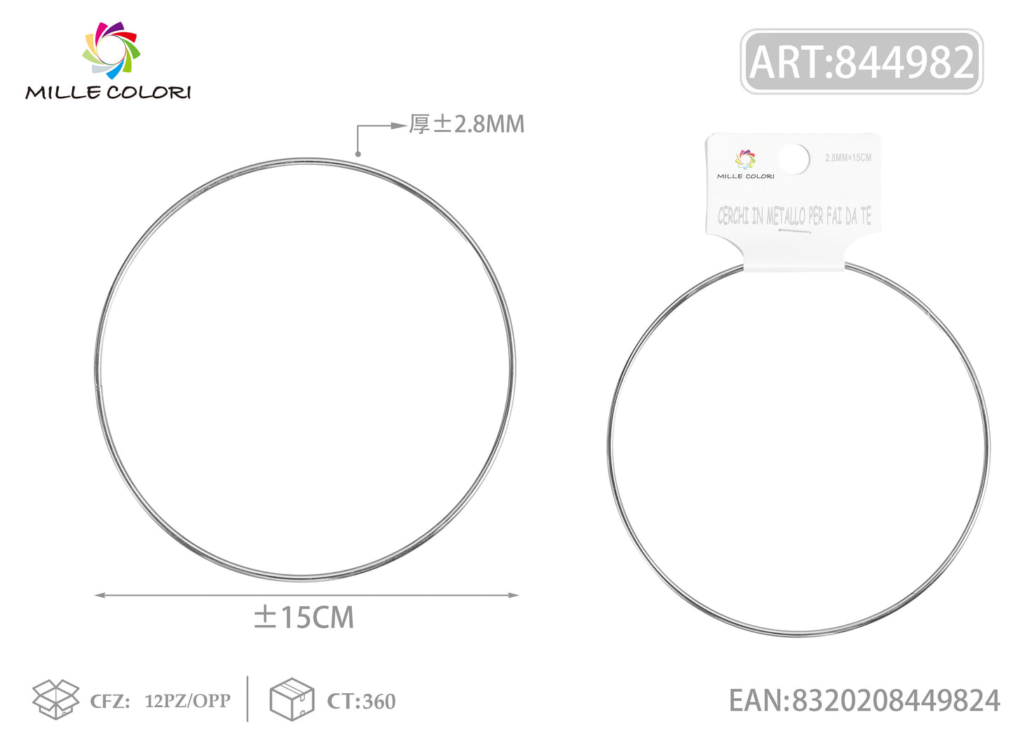 Cerchi in metallo per borse 2.8mm*15cm argento 2pz