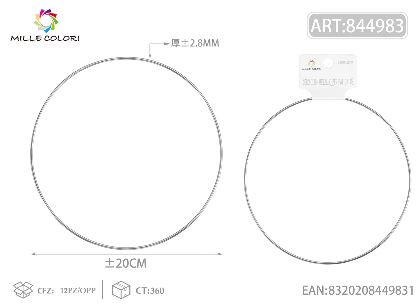Cerchi in metallo per borse 2.8mm*20cm argento 2pz