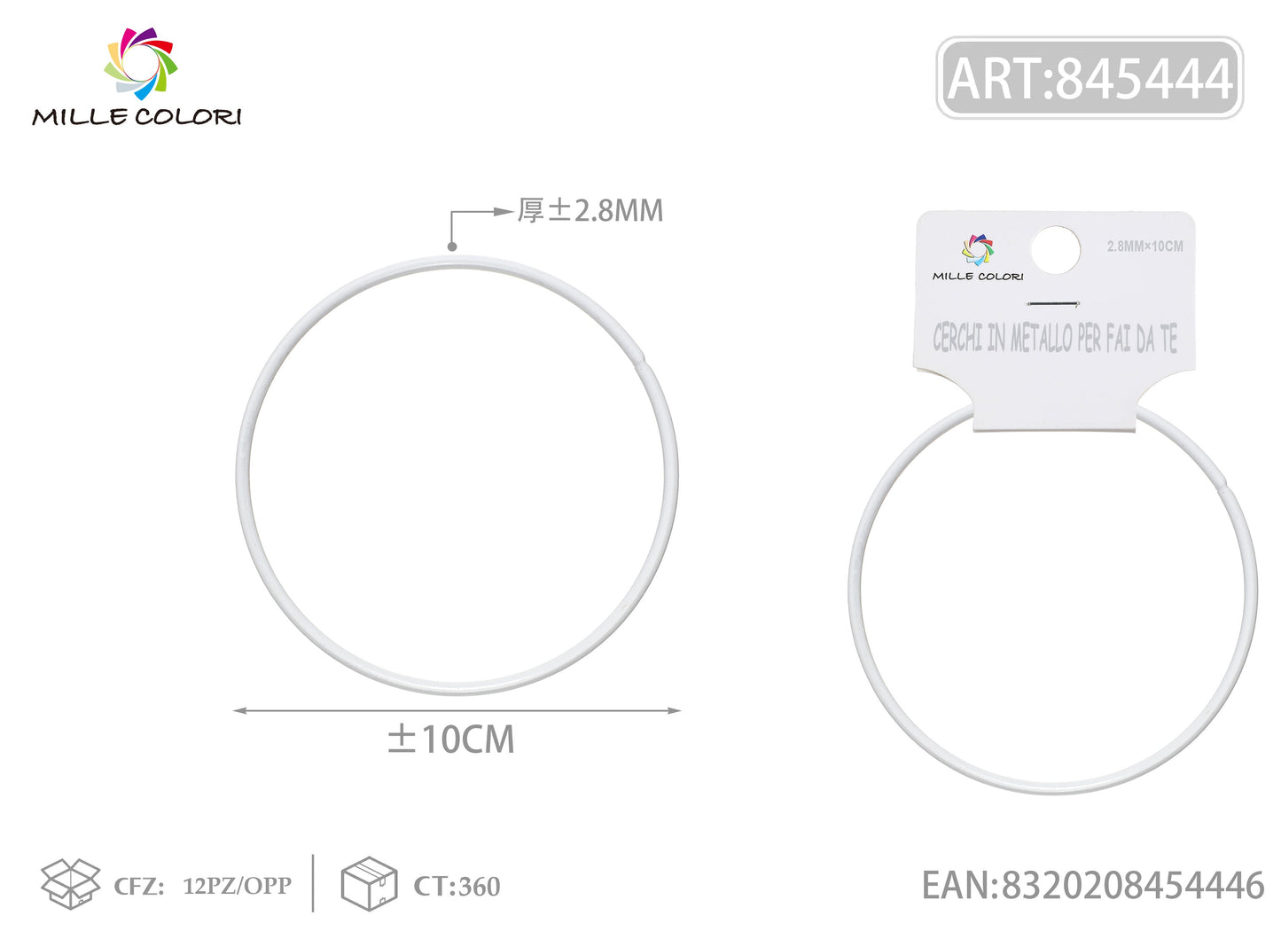 Cerchi in metallo per borse 2.8mm*10cm bianco 2pz