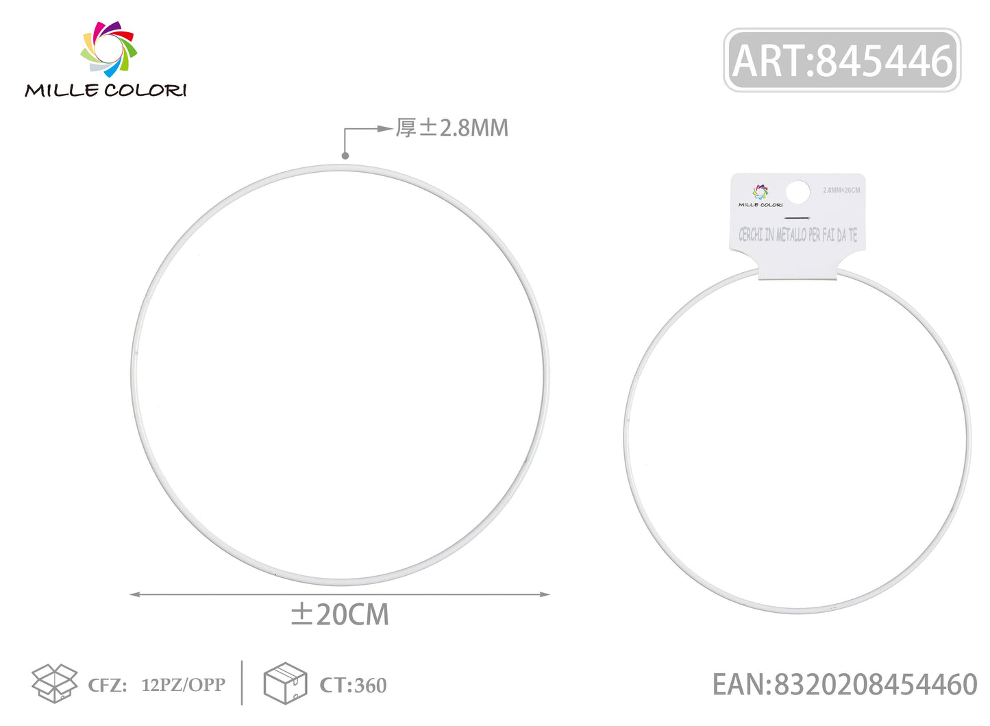 Cerchi in metallo per borse 2.8mm*20cm bianco 2pz