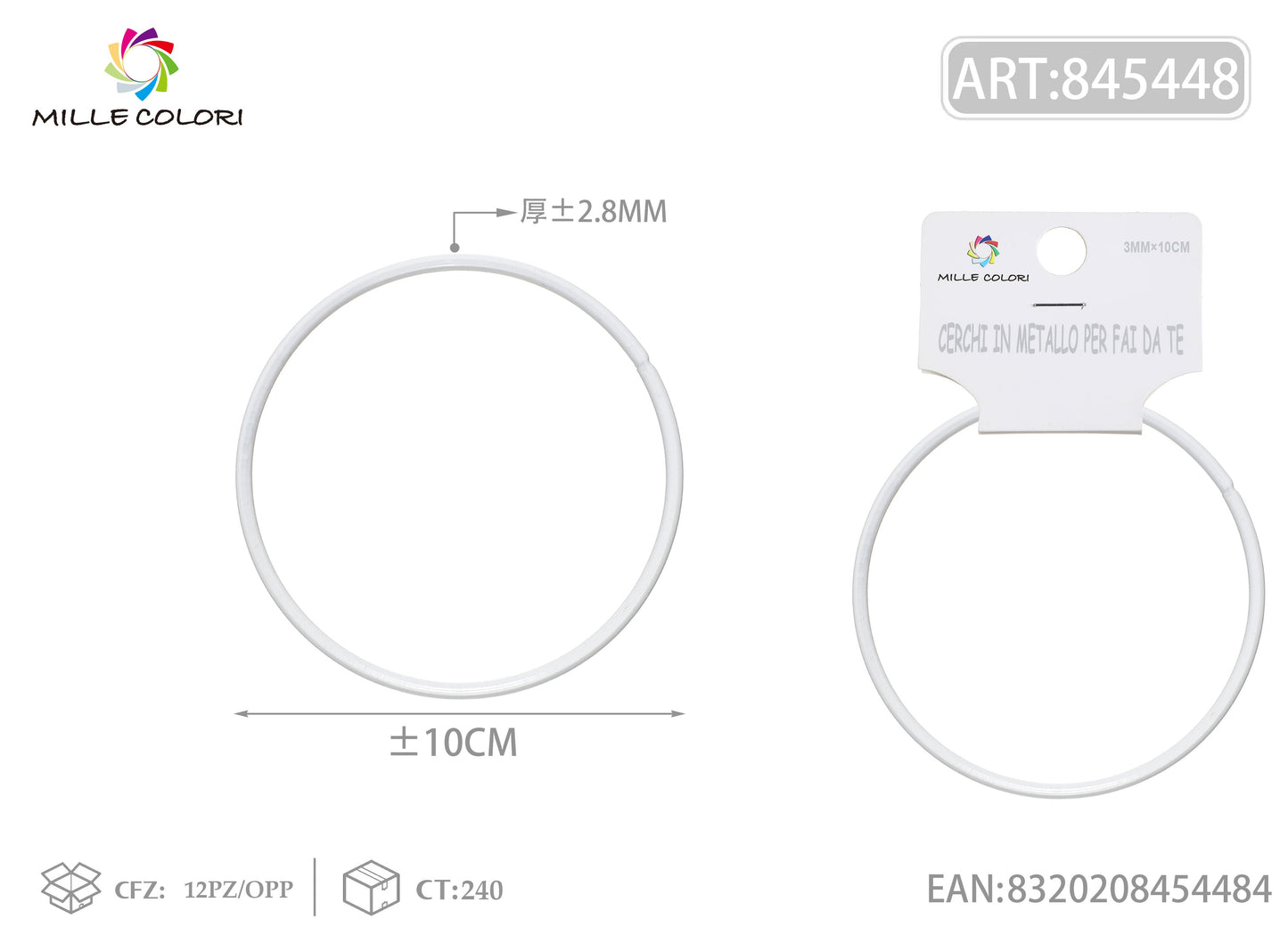 Cerchi in metallo per borse 3.0mm*10cm bianco 2pz