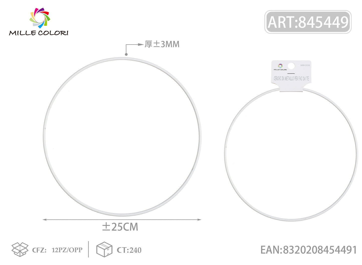 Cerchi in metallo per borse 3.0mm*25cm bianco 2pz