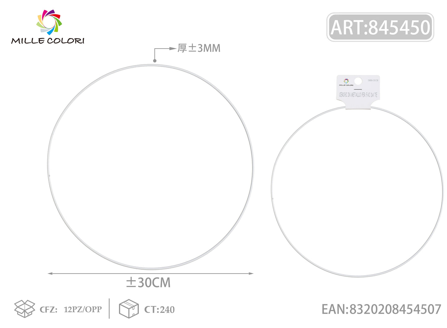 Cerchi in metallo per borse 3.0mm*30cm bianco 2pz