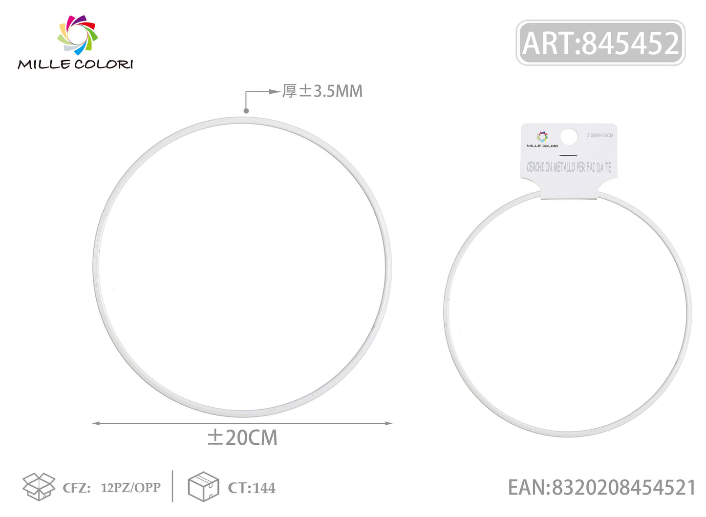 Cerchi in metallo per borse 3.5mm*20cm bianco 2pz