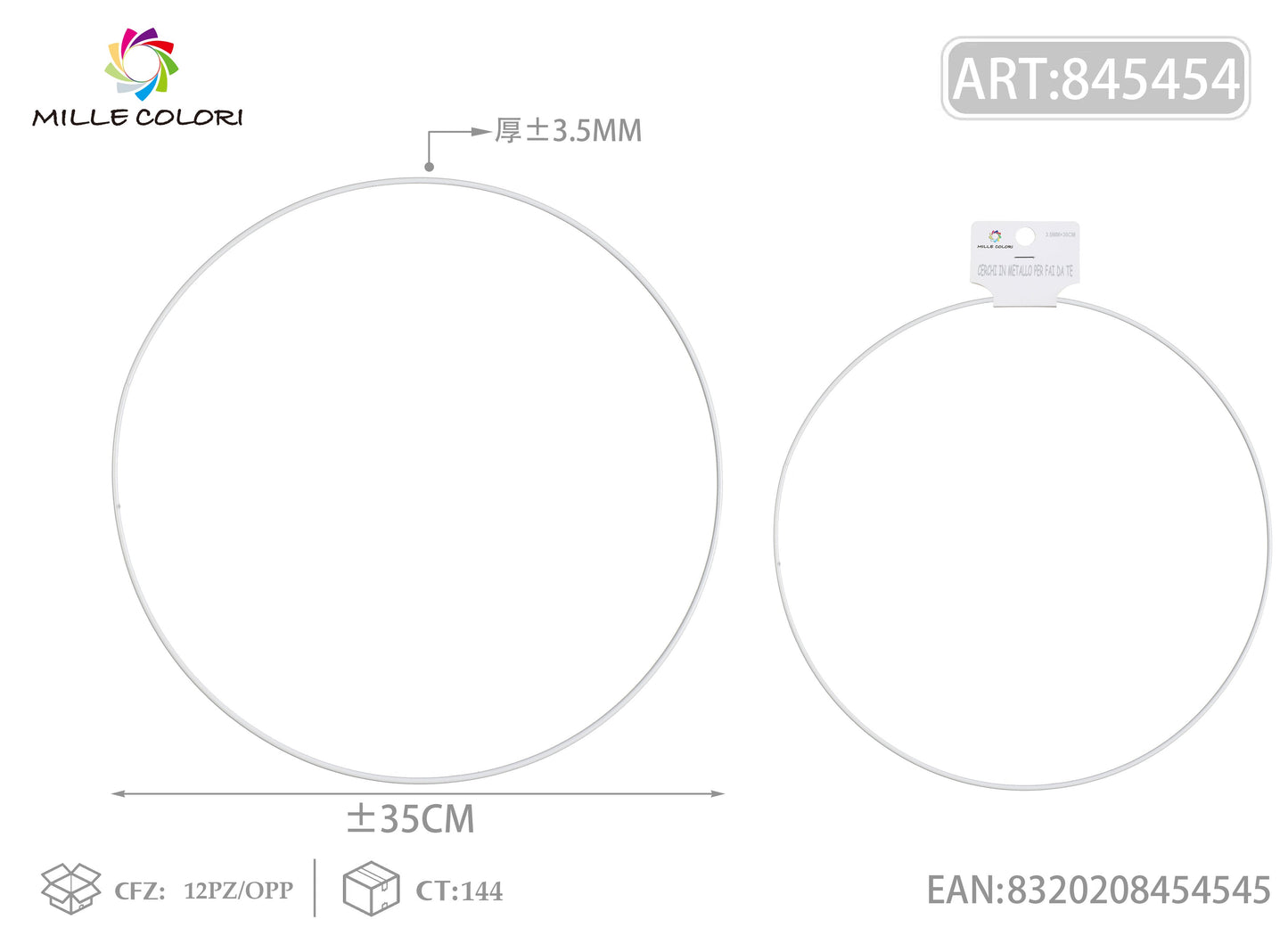 Cerchi in metallo per borse 3.5mm*35cm bianco 2pz