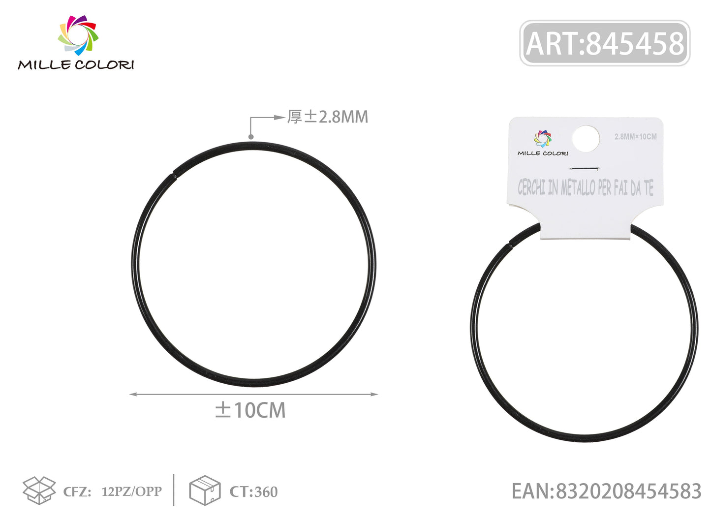 Cerchi in metallo per borse 2.8mm*10cm nero 2pz