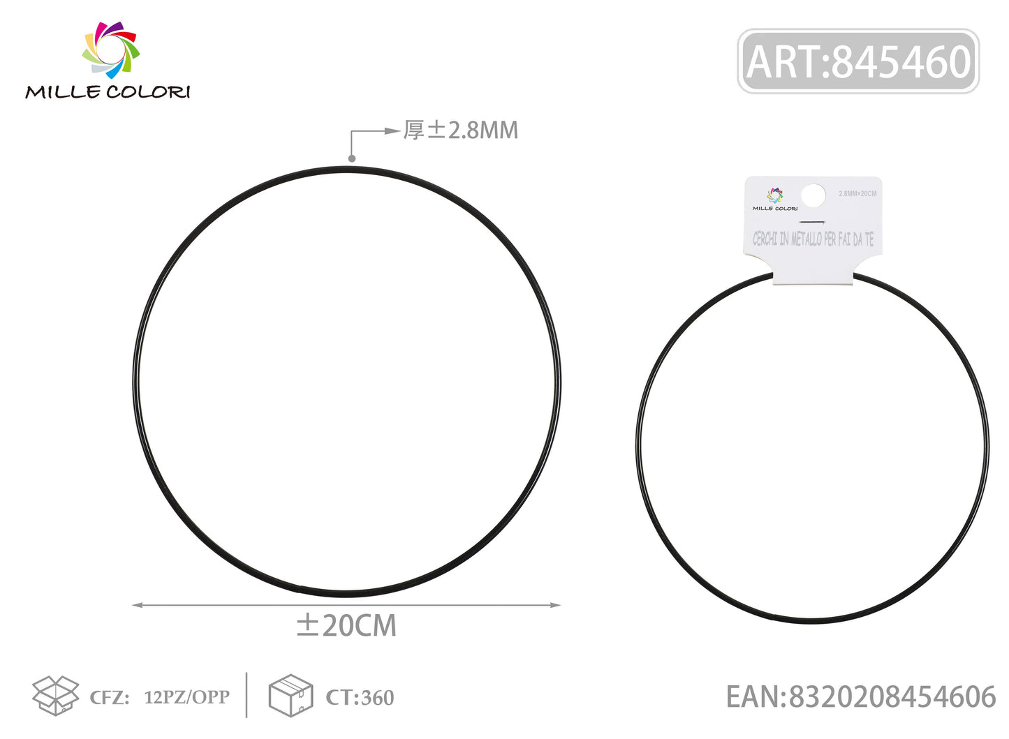 Cerchi in metallo per borse 2.8mm*20cm nero 2pz