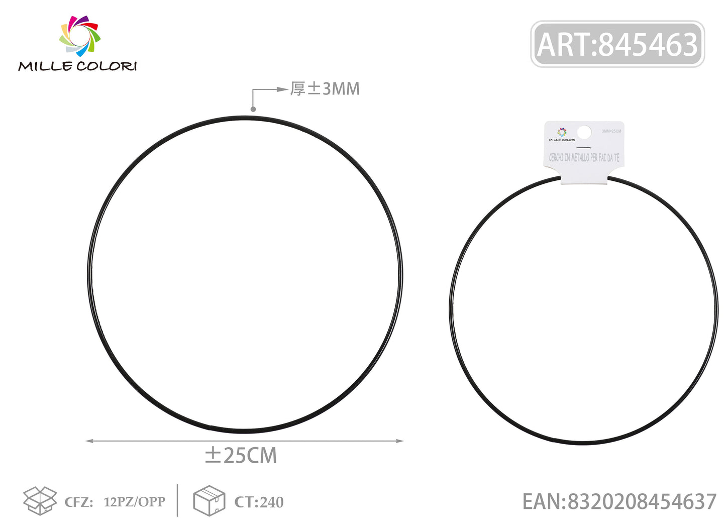 Cerchi in metallo per borse 3.0mm*25cm nero 2pz