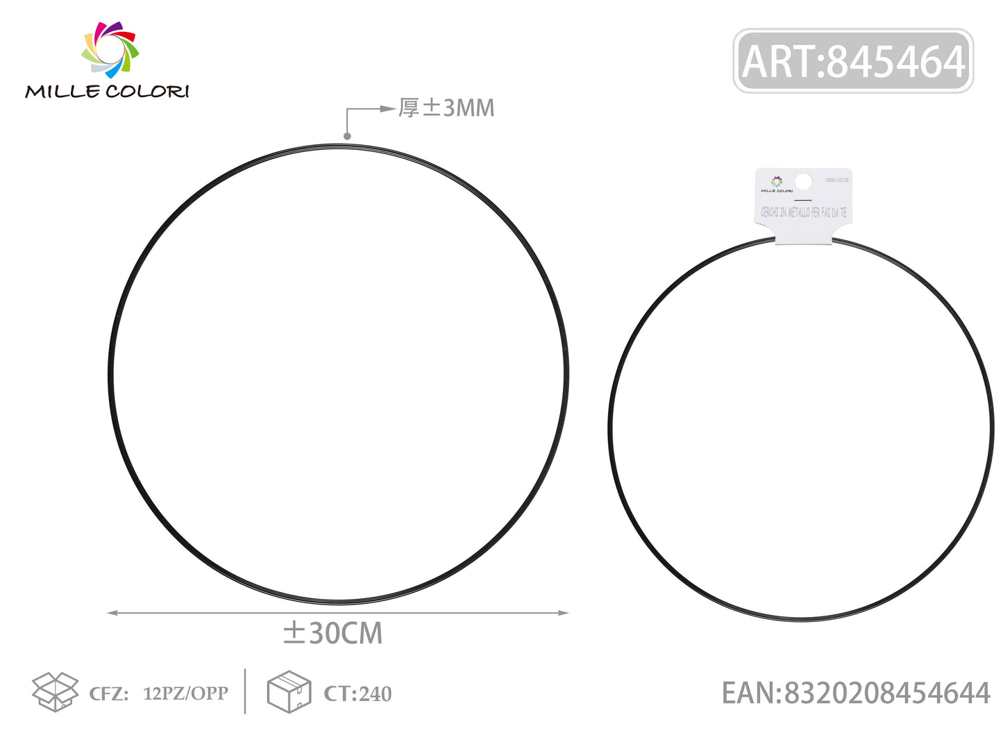 Cerchi in metallo per borse 3.0mm*30cm nero 2pz