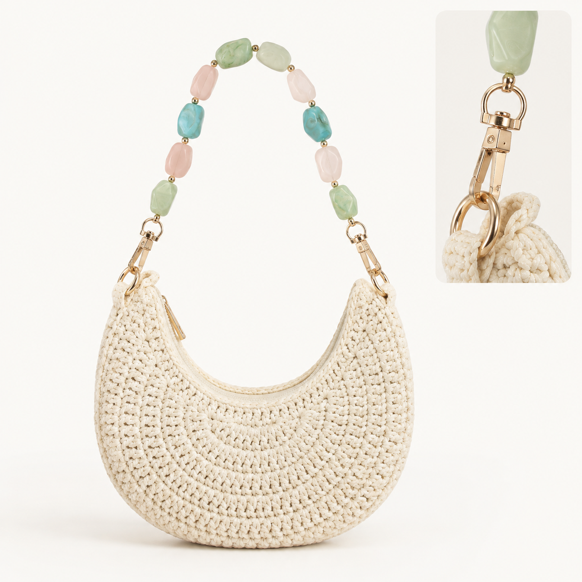 Manico Pastello Menta Rosa e Turchese con Elementi Ovali – 32 cm | SKU 845723 | Immagine 3 di 3 | Borsa completa con la catena coordinata