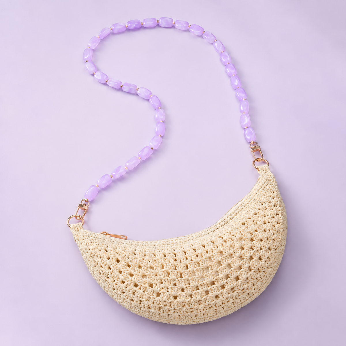 Tracolla Lilla con Elementi Ovali – 74 cm | SKU 845739 | Immagine 3 di 3 | Borsa completa con la catena coordinata
