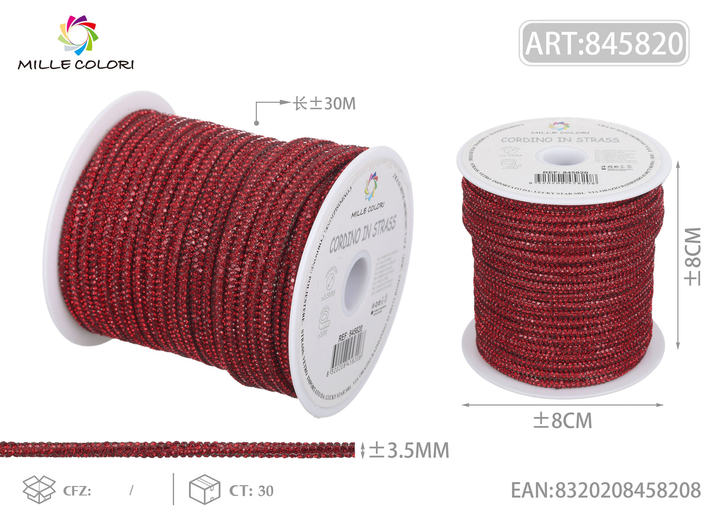 ROTOLO CORDINO STRASS ROSSO 3.5MM