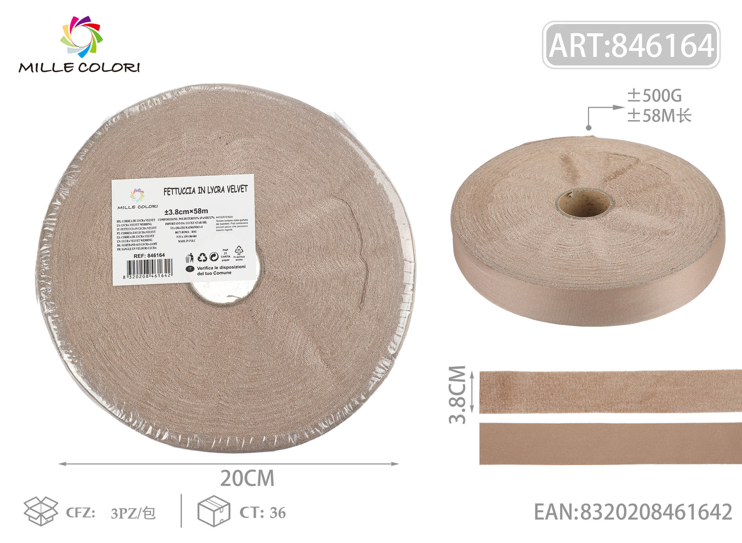 FETTUCCIA PIZZA VELLUTO 500g 3.8CMx58M KAKI-MILLE COLORI
