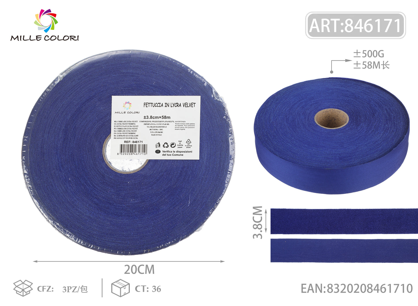 FETTUCCIA PIZZA VELLUTO 500g 3.8Cx58M BLU SCURO-MILLE COLORI