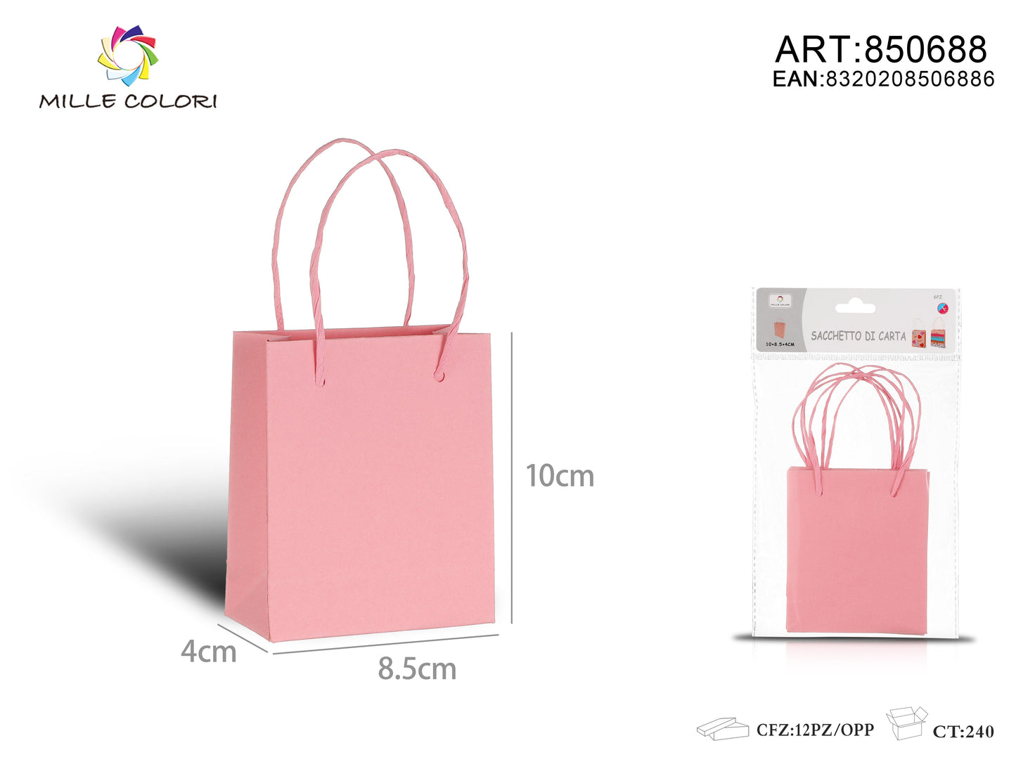 Sacchetto di carta 10x8.5x4cm 6pz rosa
