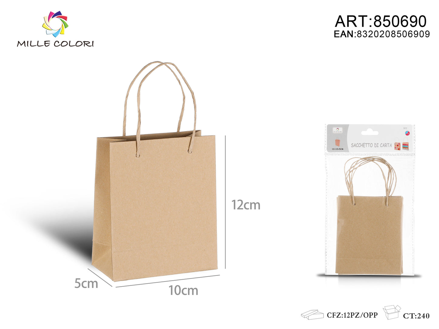 Sacchetto di carta 12x10x5cm 6pz avana