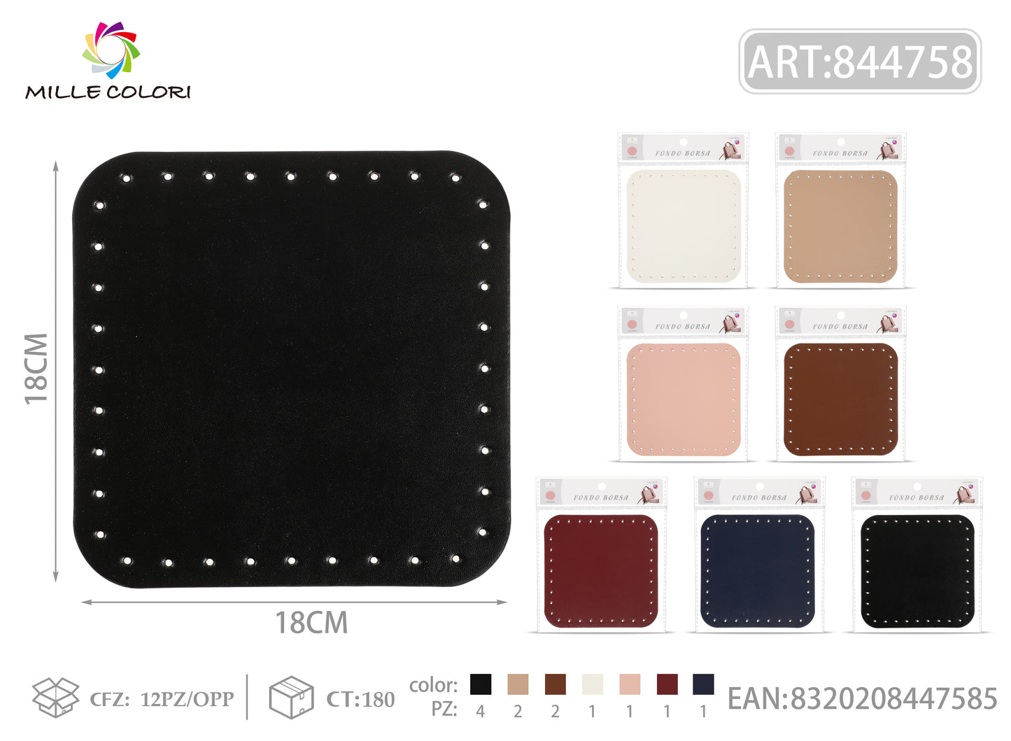 Basi quadrate 18x18cm in ecopelle Mille Colori, disponibili in 7 colori per borse fatte a mano