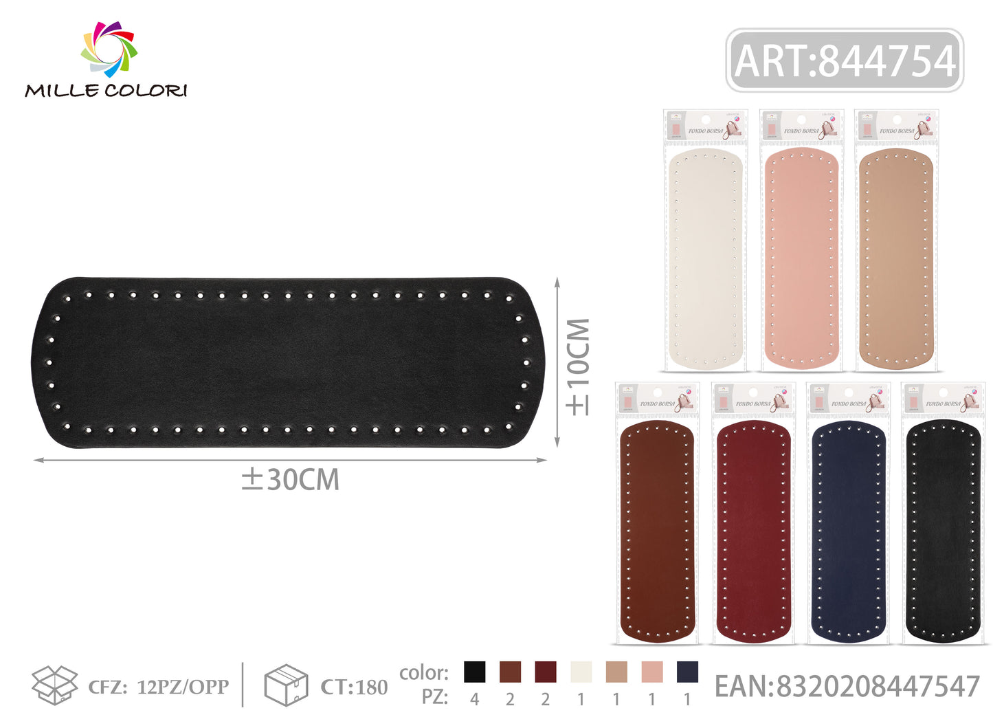 Fondi borsa ovali 30x10cm in ecopelle Mille Colori, disponibili in 7 varianti colore per borse fatte a mano.