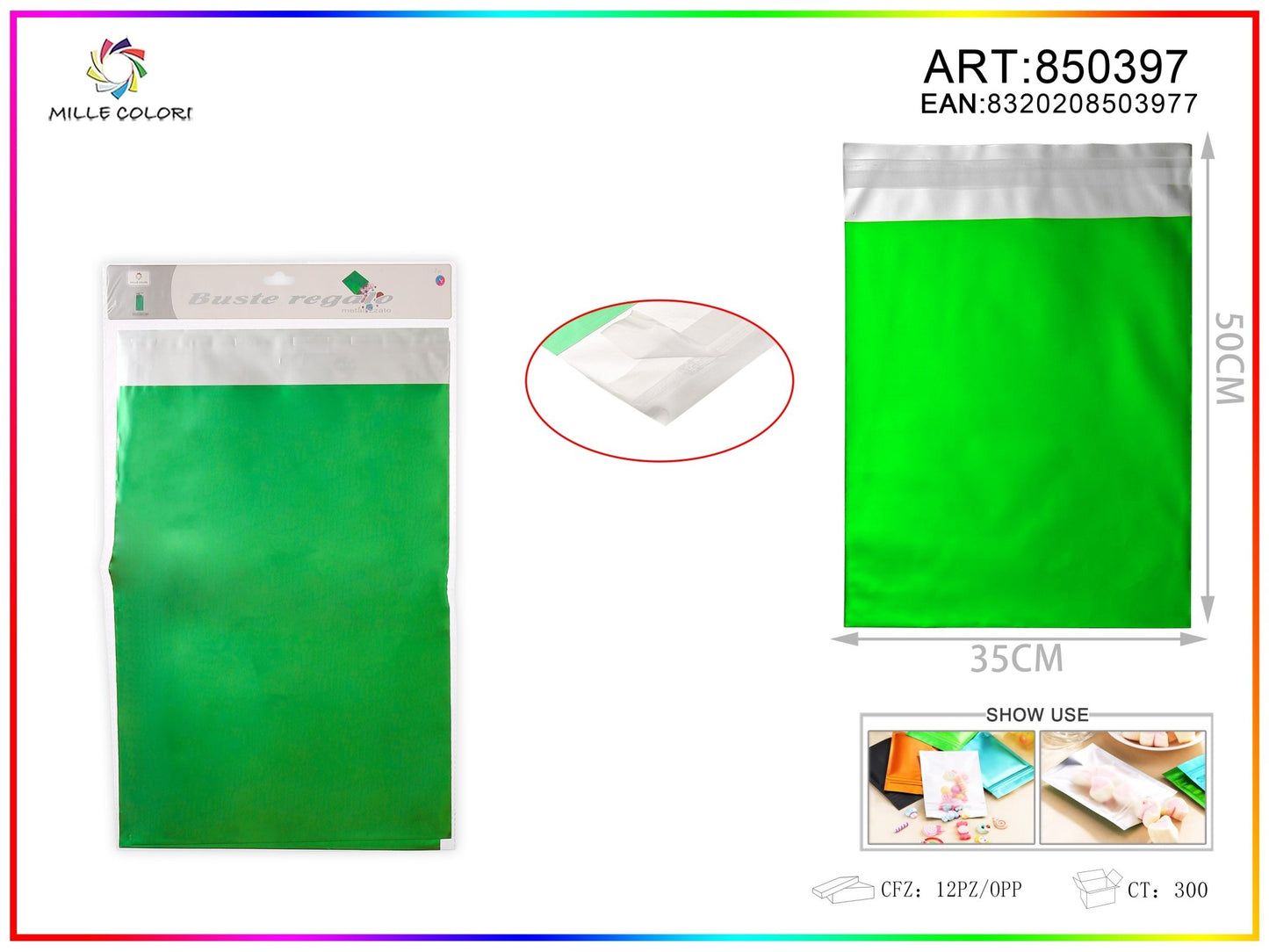 BUSTA REGALO METALLIZZATA LUCIDO VERDE - WE MAKE DIY - MILLE COLORI