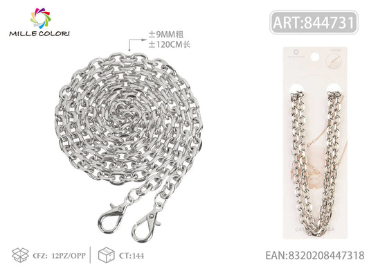 Catena per borsa in metallo dorato 120CM 9MM argento con moschettoni Mille Colori