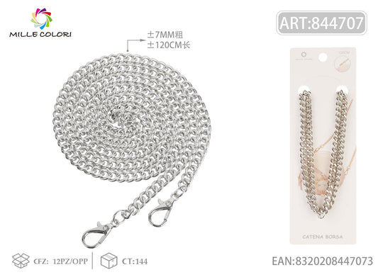 Catena per borsa in metallo dorato 120CM 7MM argento con moschettoni Mille Colori