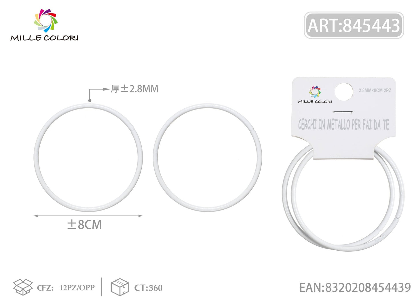 Cerchi in metallo per borse 2.8mm*8cm 2pz bianco 2pz - WE MAKE DIY - MILLE COLORI