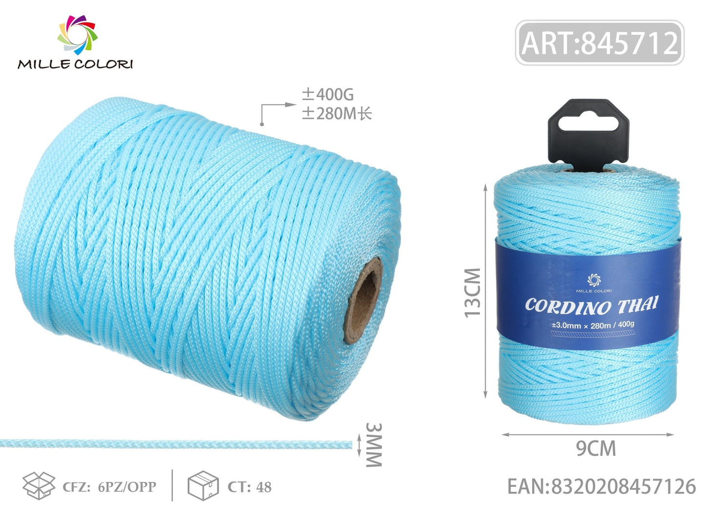 CORDINO THAI CELESTE 3MM 300M 400G - MILLE COLORI - WE MAKE DIY - MILLE COLORI